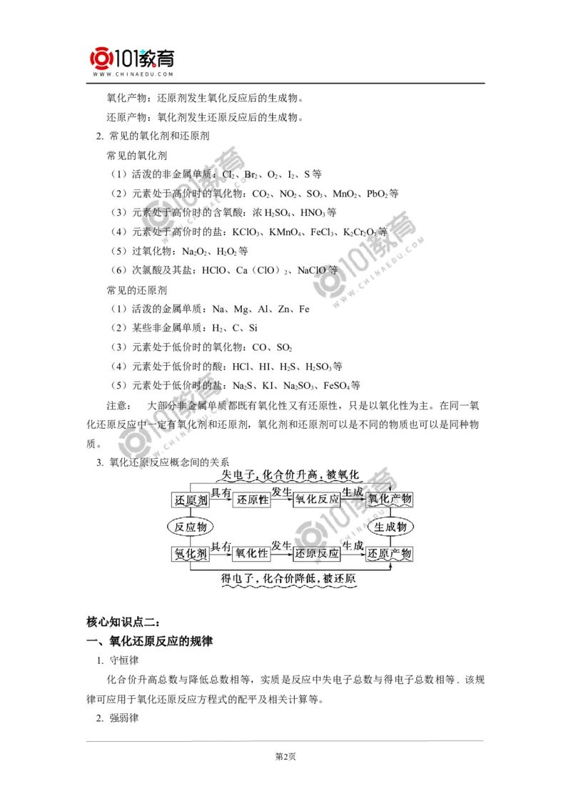 必修1第一章第三节氧化还原反应（2）_新人教版高中化学必修一、二_新人教版高中化学必修上册_101教育高一化学配套学案和练习