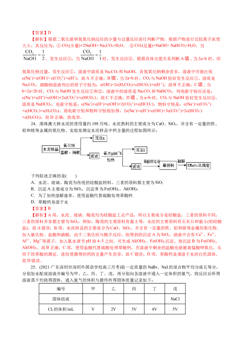 解密07非金属及其化合物(集训)(解析版)_05高考化学_新高考复习资料_2021新高考资料_高频考点解密2021年高考化学二轮复习讲义+分层训练4.7更新