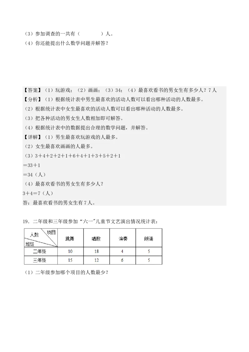 专项训练10：复式统计表（培优专练）（教师版）-（人教版）_26春人教版数学三下_00、更新资料3月18日_单元复习专项-K48_2025版