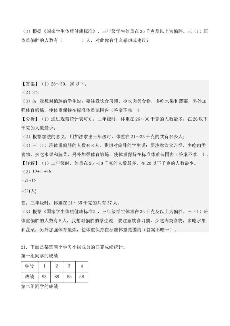 专项训练10：复式统计表（培优专练）（教师版）-（人教版）_26春人教版数学三下_00、更新资料3月18日_单元复习专项-K48_2025版