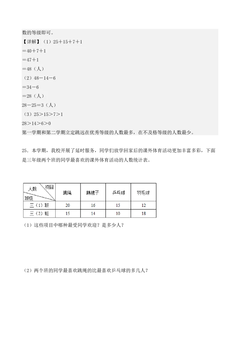 专项训练10：复式统计表（培优专练）（教师版）-（人教版）_26春人教版数学三下_00、更新资料3月18日_单元复习专项-K48_2025版