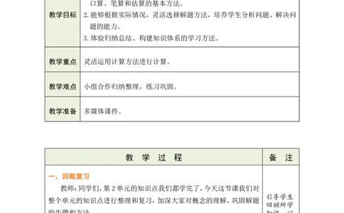 14整理和复习_26春人教版数学三下_00、教案3套完整版_第1套表格式教案_2除数是一位数的除法