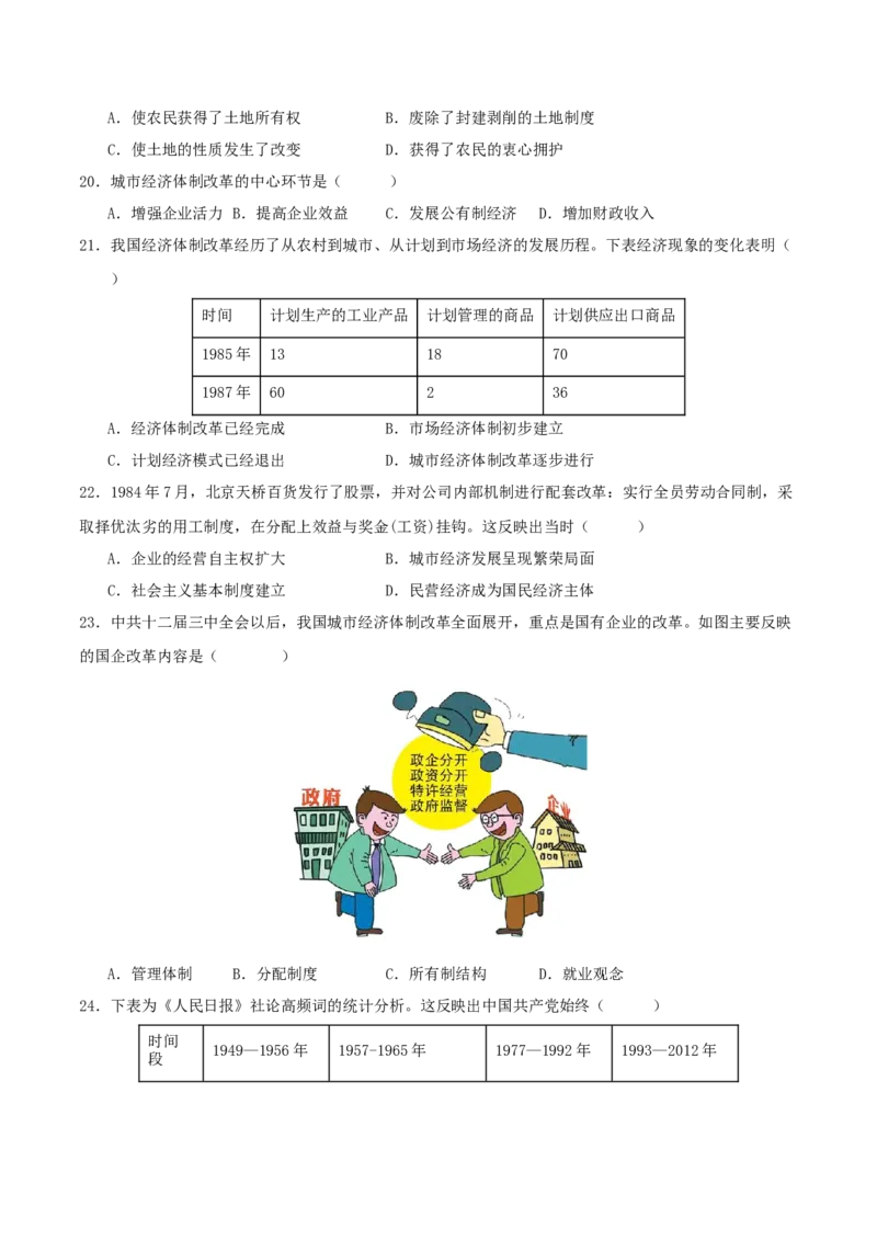 （选择题专练50题）第三单元中国特色社会主义道路（学生版）_新八下历史_19、赠送其它资料_旧版(1)_单元知识复习专项-U89_2024版