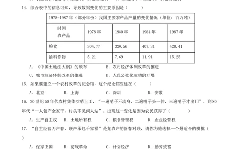 （选择题专练50题）第三单元中国特色社会主义道路（学生版）_新八下历史_19、赠送其它资料_旧版(1)_单元知识复习专项-U89_2024版
