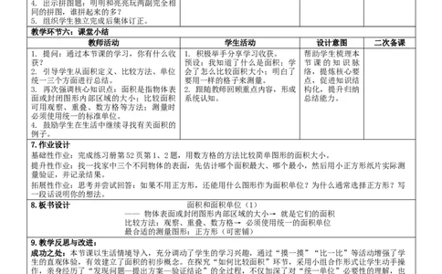 4.1面积和面积单位（1）核心素养教案（表格式）三年级下册数学人教版_26春人教版数学三下_00、教案3套完整版_第2套表格式核心素养教案-全册合在一起_课课教案_第4单元图形的面积
