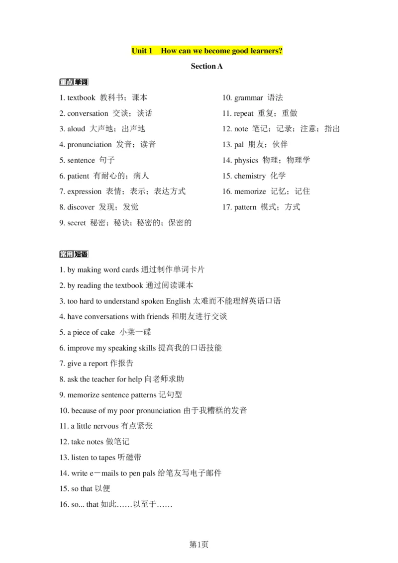 24年人教版九上英语中考单词、短语、句子复习_24秋《初中各科知识点梳理》_2024秋《名师总结》知识点789年级全科_24秋《名师总结》知识点九年级全科