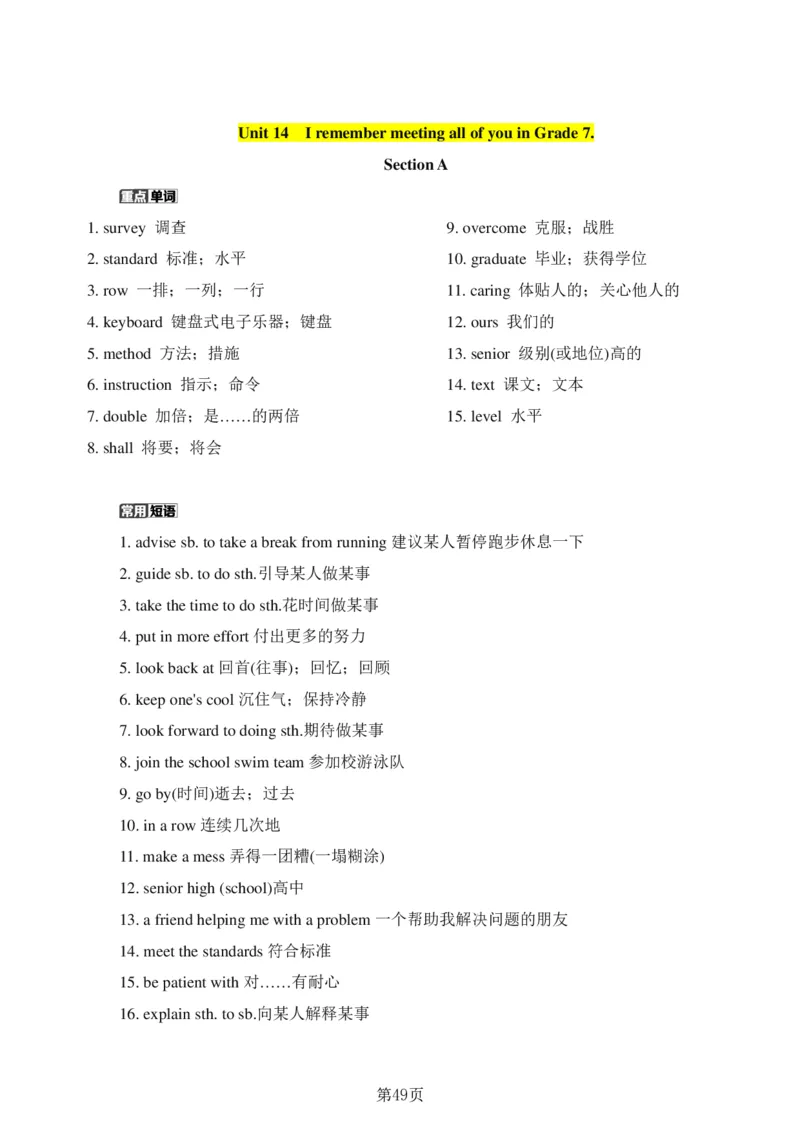 24年人教版九上英语中考单词、短语、句子复习_24秋《初中各科知识点梳理》_2024秋《名师总结》知识点789年级全科_24秋《名师总结》知识点九年级全科