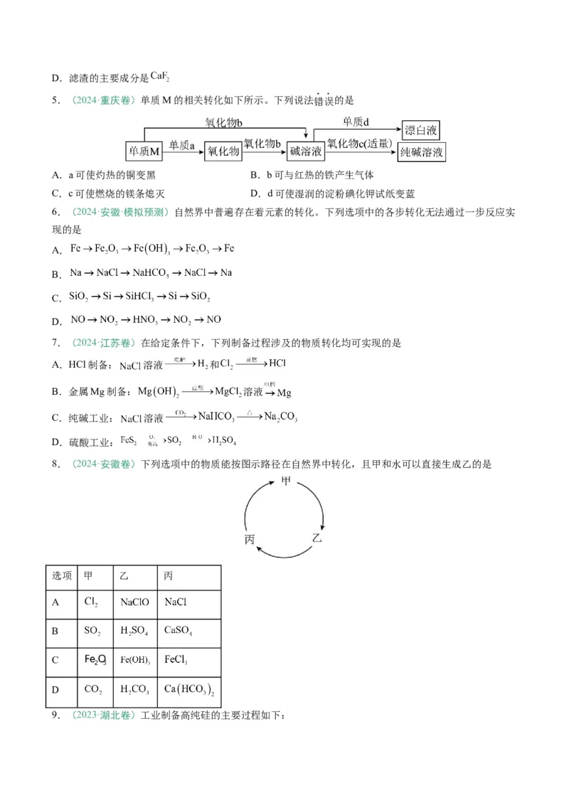 题型04无机物的性质与转化-2025年高考化学二轮热点题型归纳与变式演练（新高考通用）（原卷版）_05高考化学_2025年新高考资料_二轮复习