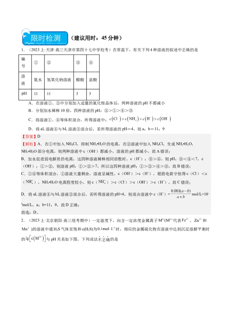 重难点09电解质溶液-（解析版）_05高考化学_2024年新高考资料_3.2024专项复习_2024年高考化学热点&middot;重点&middot;难点专练（江苏专用）