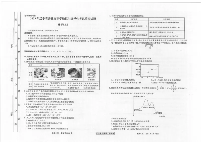 辽宁省名校联盟2022-2023学年高考模拟调研卷（三）化学试题_05高考化学_高考模拟题_新高考_2023届辽宁省名校联盟高考模拟调研卷（三）化学_2023届辽宁省名校联盟高考模拟调研卷（三）化学