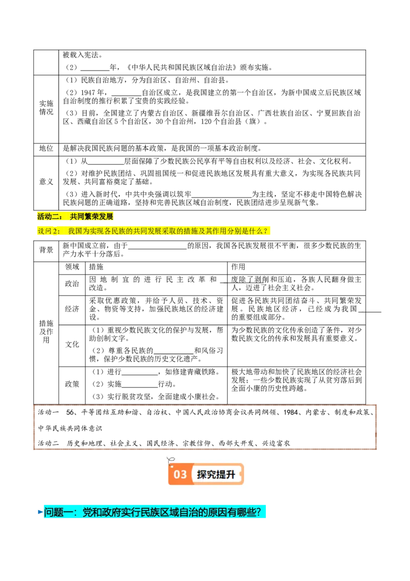 第12课民族大团结（学生版）_新八下历史_00、更新资料3月23日_第二套(4)_同步讲义-U15_2025版