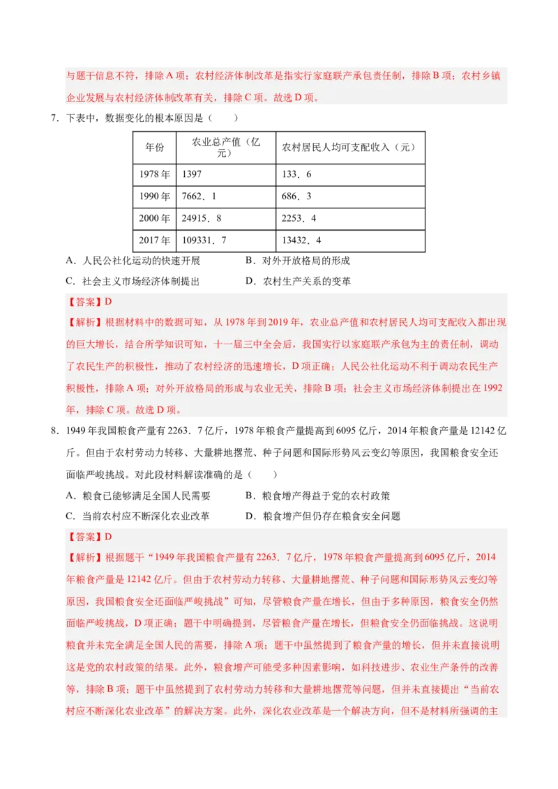 第三单元中国特色社会主义道路（单元检测卷）（教师版）_新八下历史_00、更新资料3月23日_第二套(4)_单元知识复习专项-U89_2025版