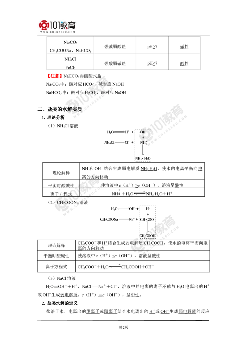 选择性必修1第三章第三节盐类的水解（1）_新人教版高二化学选修一、二、三_新人教版高中化学选择性必修第一册_高二化学（选择性必修第一册）学案练习