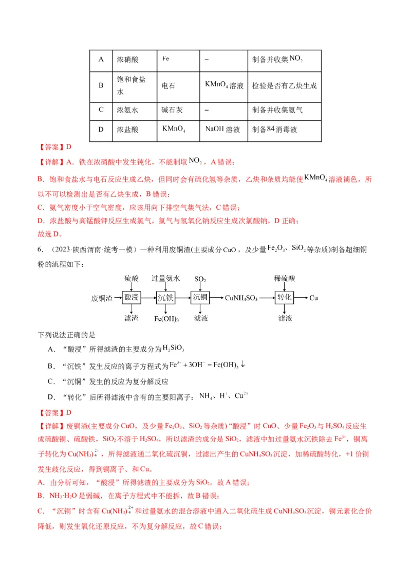 重难点06常见无机物的性质、用途与转化-2024年高考化学热点&middot;重点&middot;难点专练（新高考专用）（解析版）_05高考化学_2024年新高考资料_3.2024专项复习