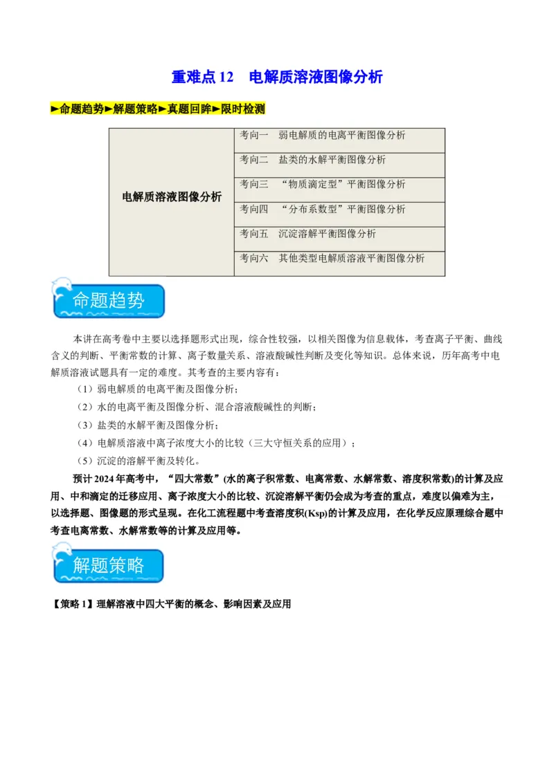 重难点12电解质溶液图像分析-2024年高考化学热点&middot;重点&middot;难点专练（新高考专用）（原卷版）_05高考化学_2024年新高考资料_3.2024专项复习