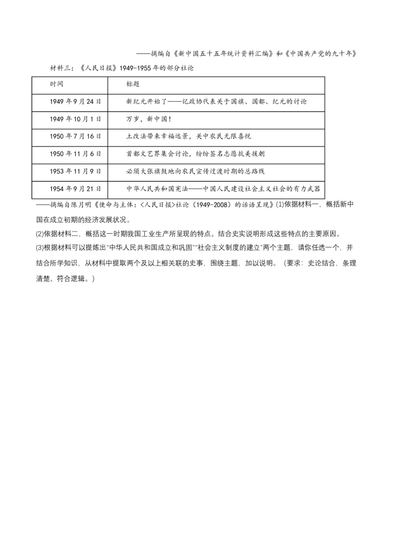 第4课新中国工业化的起步和人民代表大会制度的确立（分层作业原卷板）_新八下历史_00、更新资料3月23日_第二套(4)_分层作业