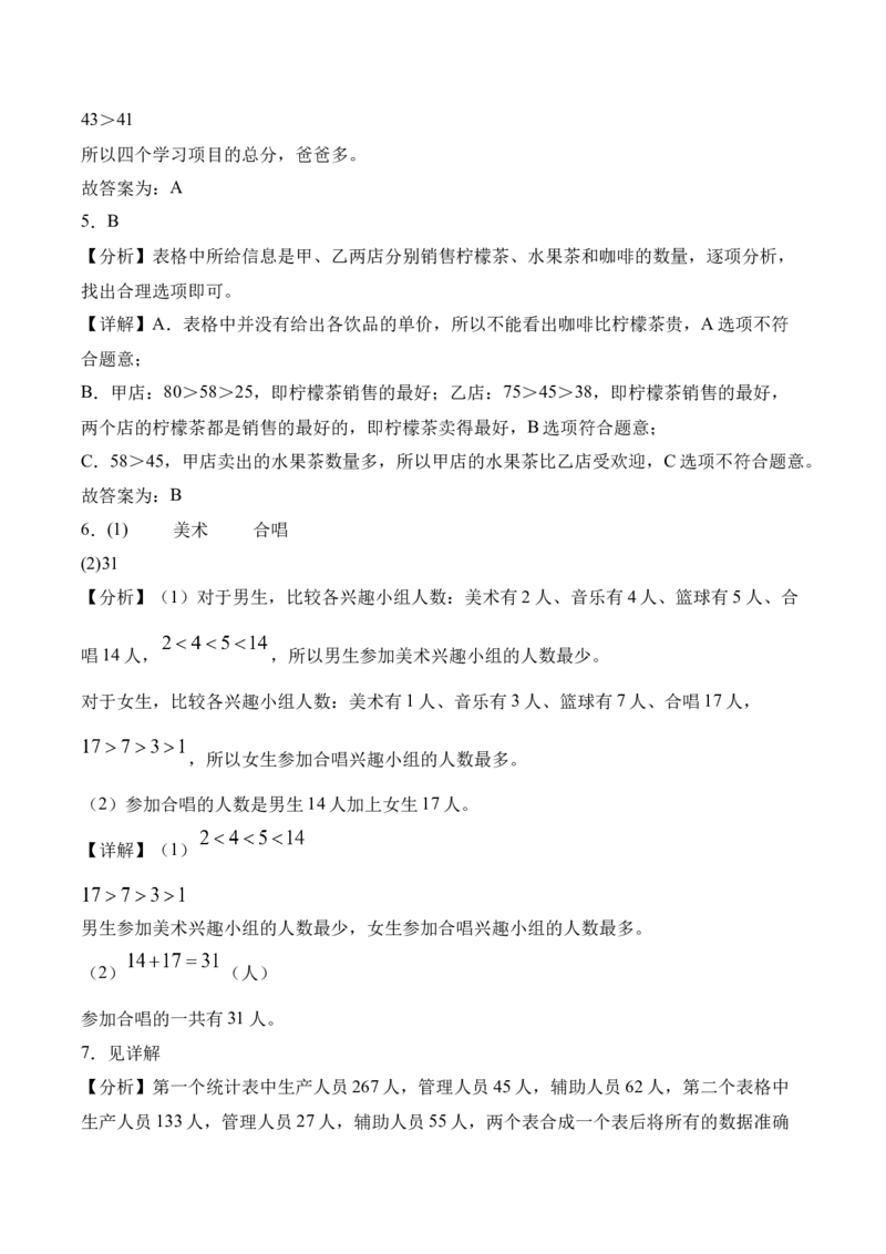 3.1复式统计表（同步练习）-（人教版）_26春人教版数学三下_00、更新资料3月18日_分层作业-K14_2025版