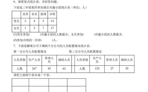 3.1复式统计表（同步练习）-（人教版）_26春人教版数学三下_00、更新资料3月18日_分层作业-K14_2025版