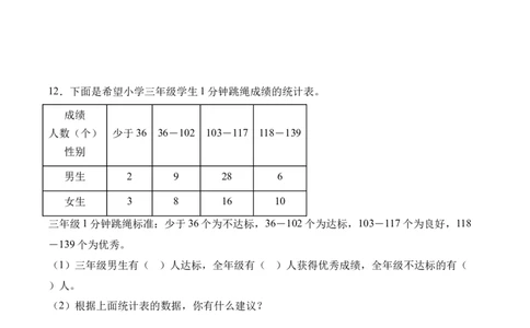 3.1复式统计表（同步练习）-（人教版）_26春人教版数学三下_00、更新资料3月18日_分层作业-K14_2025版