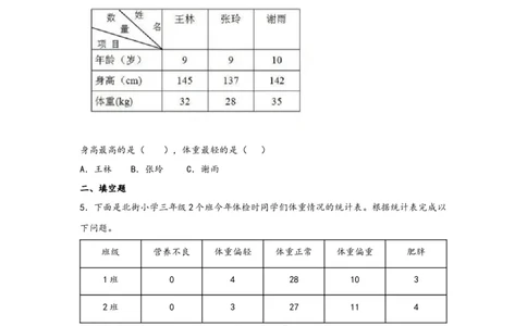 3.1复式统计表-三年级数学下册课时练分层作业（人教版）_26春人教版数学三下_19、赠送其它资料_新建文件夹_三年级数学下册（人教版）_同步练习_课时练习_分层知识课时练