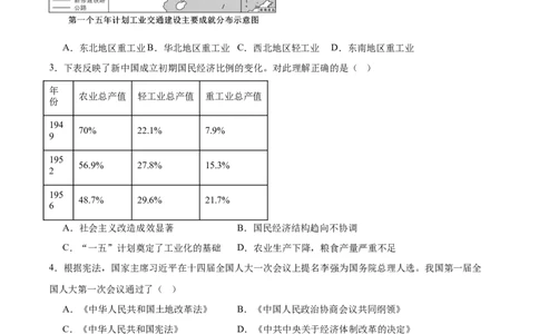 第二单元社会主义制度的建立与社会主义建设的探索（单元测试原卷版）_新八下历史_00、更新资料3月23日_第二套(4)_单元测试