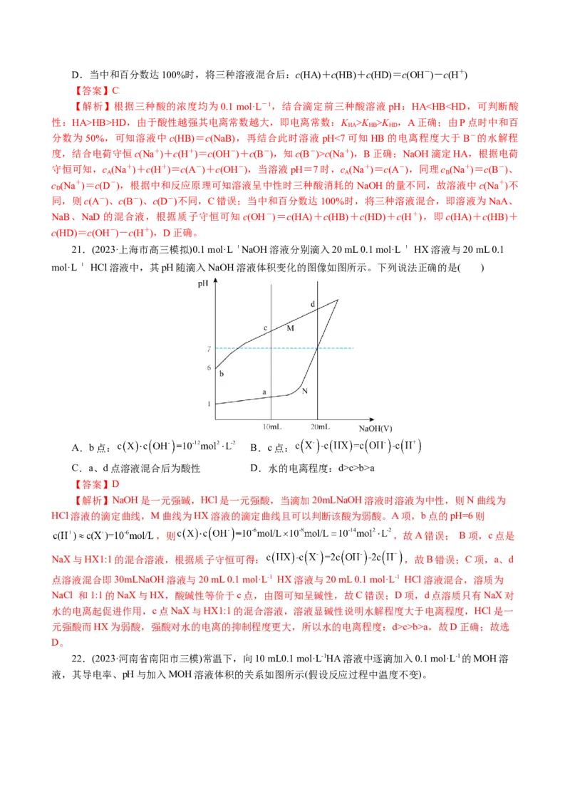 重难点突破电解质溶液的图像分析(解析版)_05高考化学_2024年新高考资料_2.2024二轮复习_2024年高考化学二轮复习讲练测（新教材新高考）