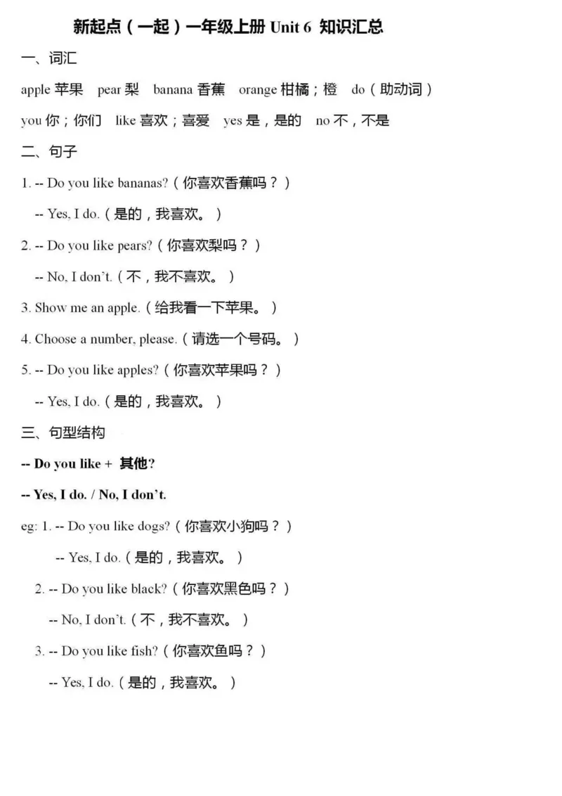 人教新起点版一年级上册知识点_《小学各科知识点》_小学英语《知识梳理》3-6年级上下册_上册_人教新起点版小学英语1-6年级上册