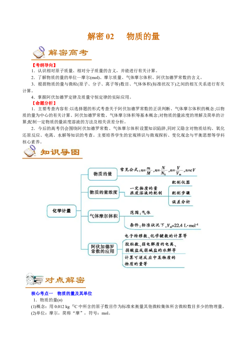 解密02物质的量（讲义）-高频考点解密2021年高考化学二轮复习讲义+分层训练_05高考化学_新高考复习资料_2021新高考资料