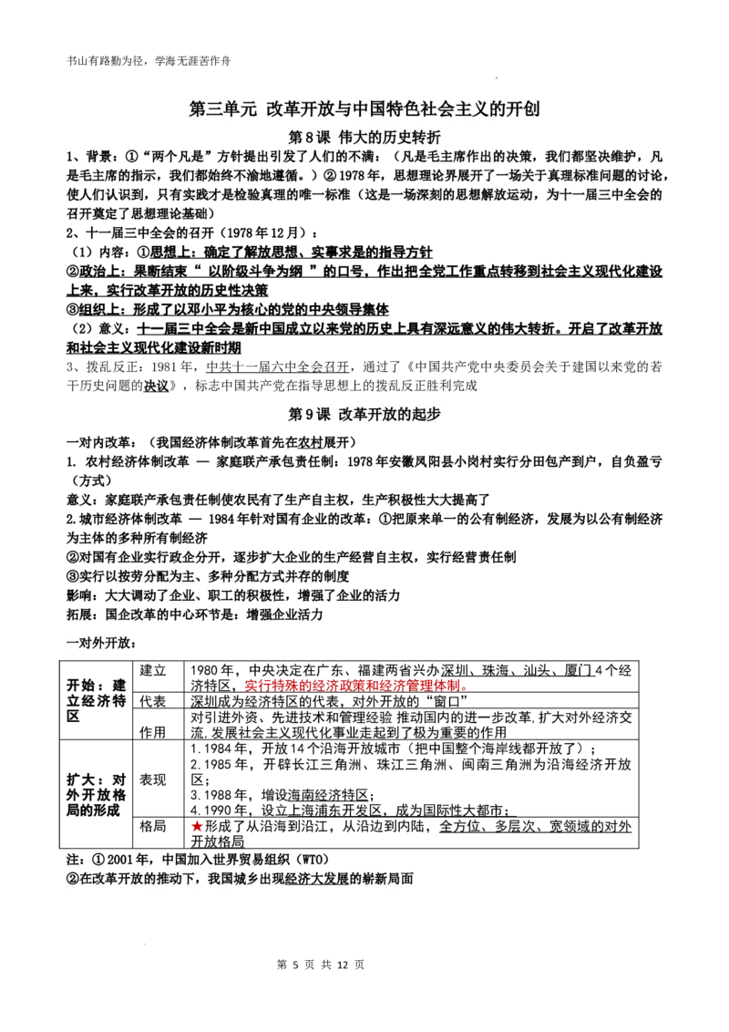 2025-2026学年八年级下册历史知识点_新八下历史_00、更新资料3月23日_新版_第三套_知识清单