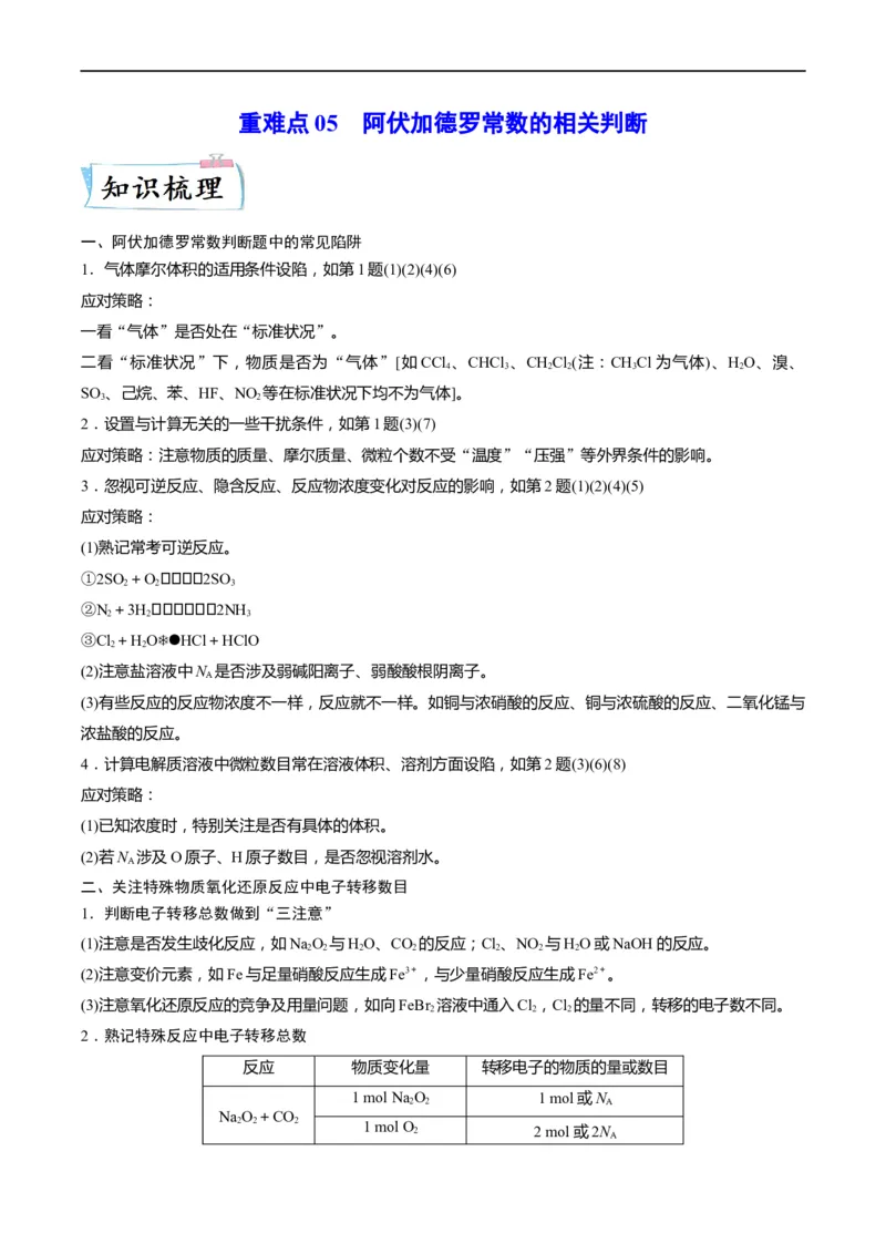 重难点05阿伏加德罗常数的相关判断（解析版）_05高考化学_新高考复习资料_2023年新高考资料_专项复习_2023年高考化学热点&middot;重点&middot;难点专练（新高考专用）