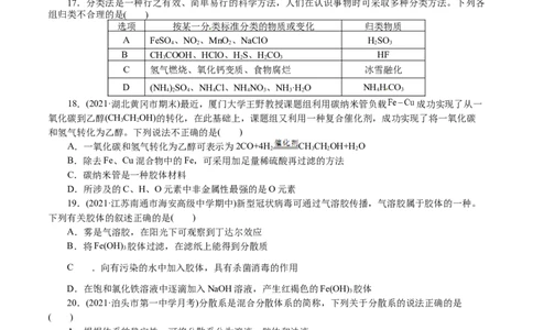 解密01物质的组成、分类和转化（分层训练）(原卷版)_05高考化学_新高考复习资料_2021新高考资料_高频考点解密2021年高考化学二轮复习讲义+分层训练4.7更新