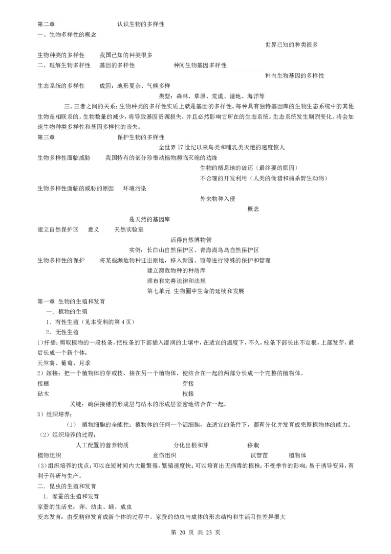 （超详）初中生物知识点归纳汇总_小初高知识点归纳汇总