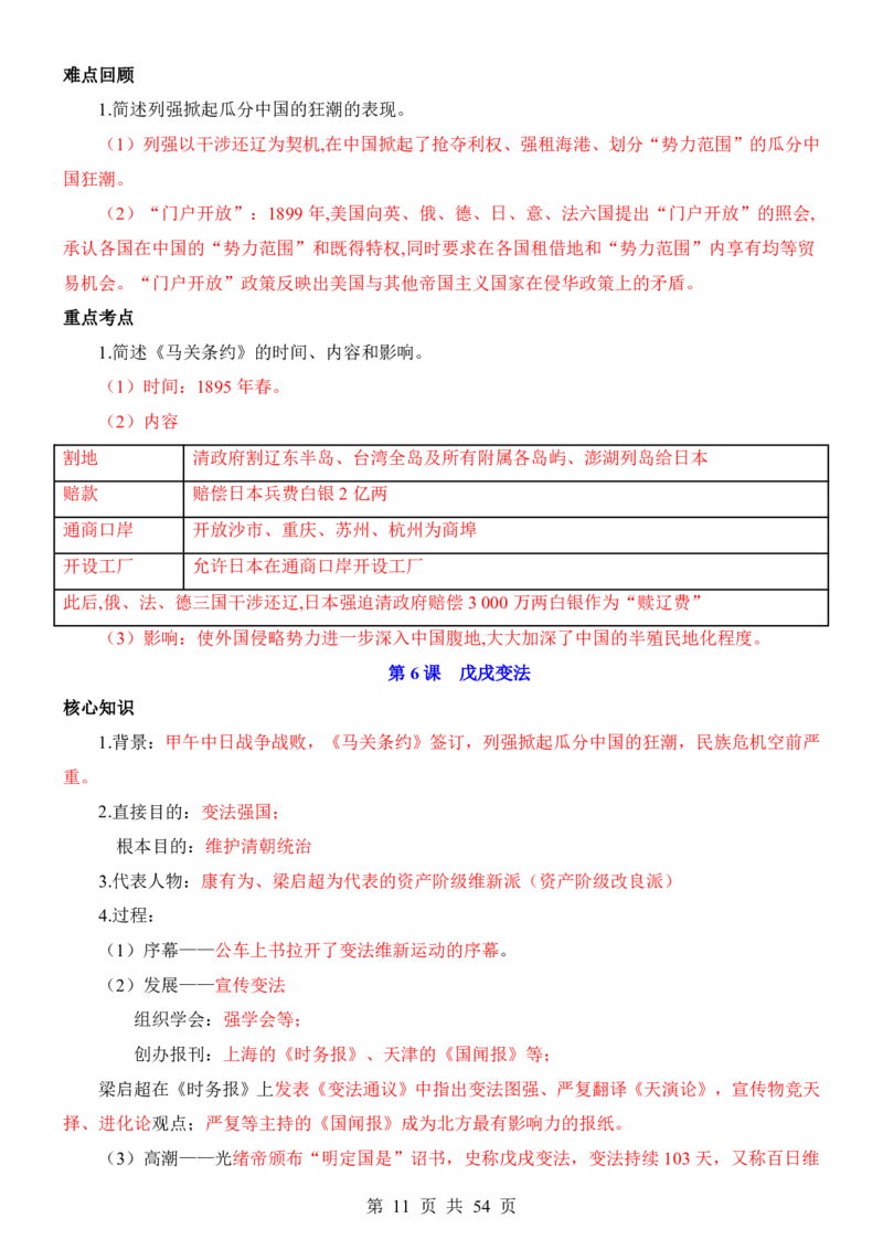 24年人教版八上历史核心内容、重、难点知识总结_24秋《初中各科知识点梳理》_2024秋《名师总结》知识点789年级全科_24秋《名师总结》知识点八年级全科