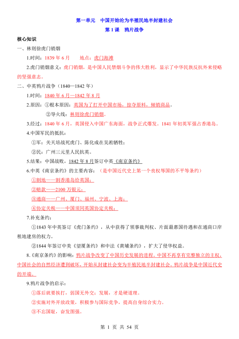 24年人教版八上历史核心内容、重、难点知识总结_24秋《初中各科知识点梳理》_2024秋《名师总结》知识点789年级全科_24秋《名师总结》知识点八年级全科