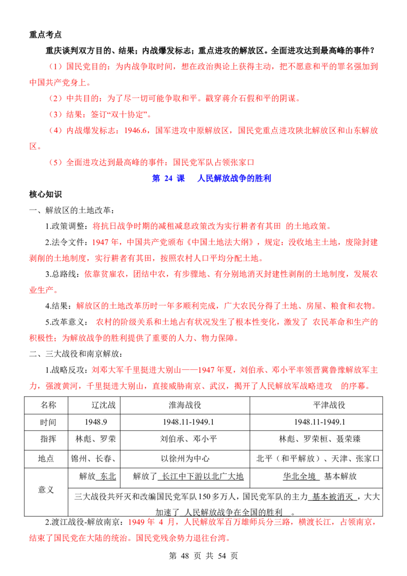 24年人教版八上历史核心内容、重、难点知识总结_24秋《初中各科知识点梳理》_2024秋《名师总结》知识点789年级全科_24秋《名师总结》知识点八年级全科
