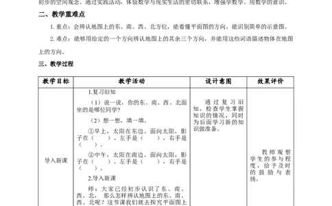 《认识平面图上的东、南、西、北》教学设计_26春人教版数学三下_19、赠送其它资料_新建文件夹_三年级数学下册（人教版）_大单元教学课件+教学设计-K57