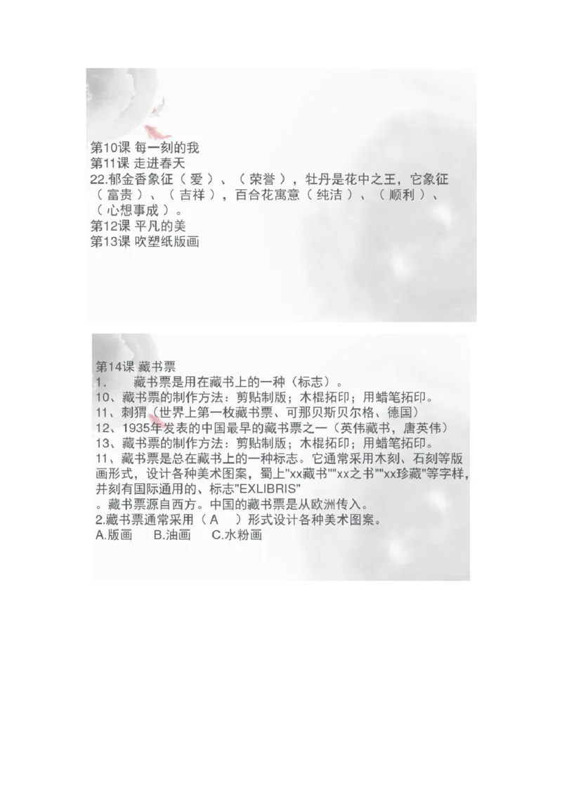 人教版四年级上下册美术知识点汇总_《小学各科知识点》_小学美术《知识梳理》1-6年级上下册_下册