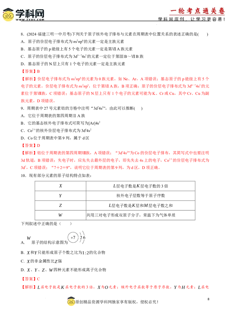 考点巩固卷05原子结构与性质元素周期表、元素周期律（解析版）_05高考化学_2025年新高考资料_一轮复习_2025年高考化学一轮复习考点通关卷