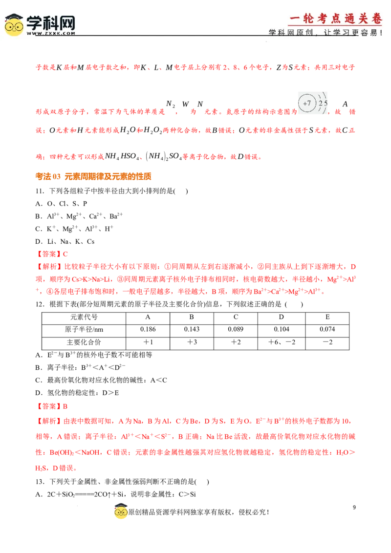 考点巩固卷05原子结构与性质元素周期表、元素周期律（解析版）_05高考化学_2025年新高考资料_一轮复习_2025年高考化学一轮复习考点通关卷