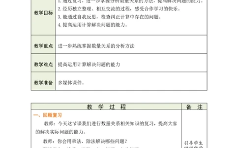 2数量关系_26春人教版数学三下_00、教案3套完整版_第1套表格式教案_8复习与关联