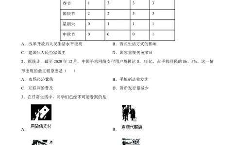 第19课社会生活的变迁-八年级历史下册同步课课练（部编版）_新八下历史_19、赠送其它资料_旧版_07习题试卷8下历史_1、同步练习