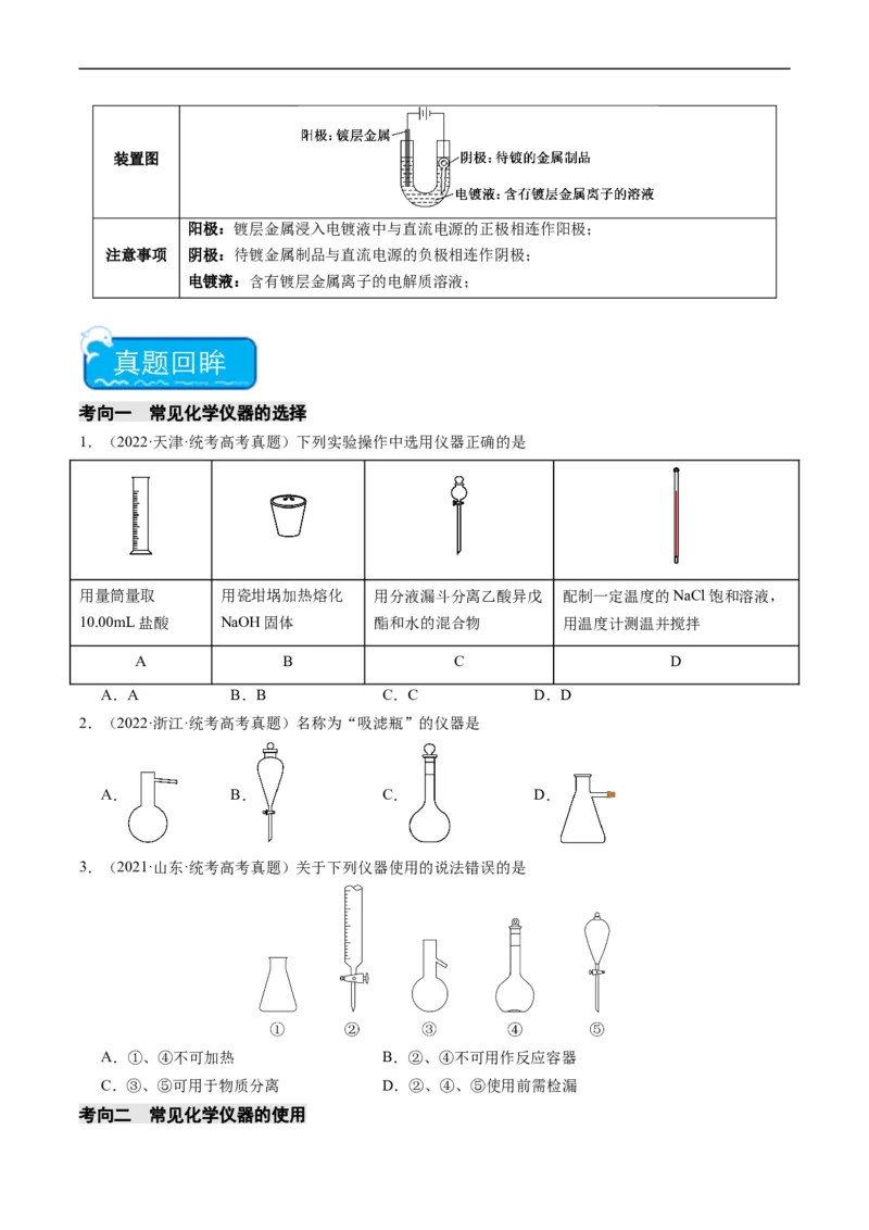 重难点07常见化学实验仪器与基本操作-2024年高考化学热点&middot;重点&middot;难点专练（新高考专用）（原卷版）_05高考化学_新高考复习资料_2024年新高考资料_❤专项复习资料