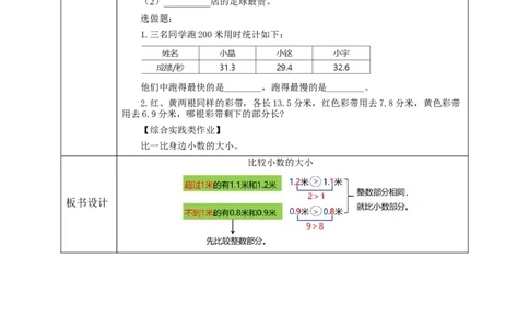 《7.2比较小数的大小》教学设计_26春人教版数学三下_19、赠送其它资料_新建文件夹_三年级数学下册（人教版）_大单元教学课件+教学设计-K57_7.2比较小数的大小教学设计+课件
