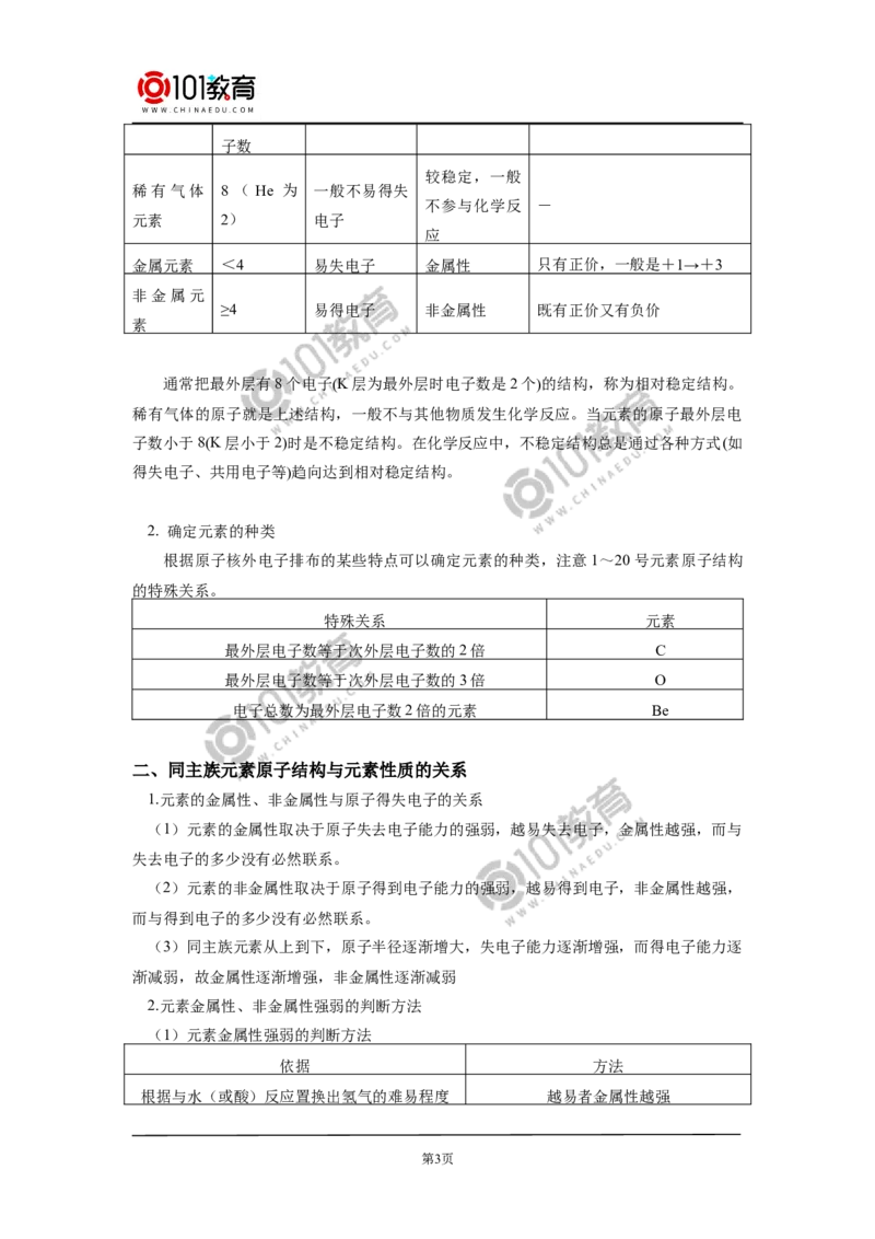 必修1第四章第一节原子结构与元素周期表（2）_新人教版高中化学必修一、二_新人教版高中化学必修上册_101教育高一化学配套学案和练习