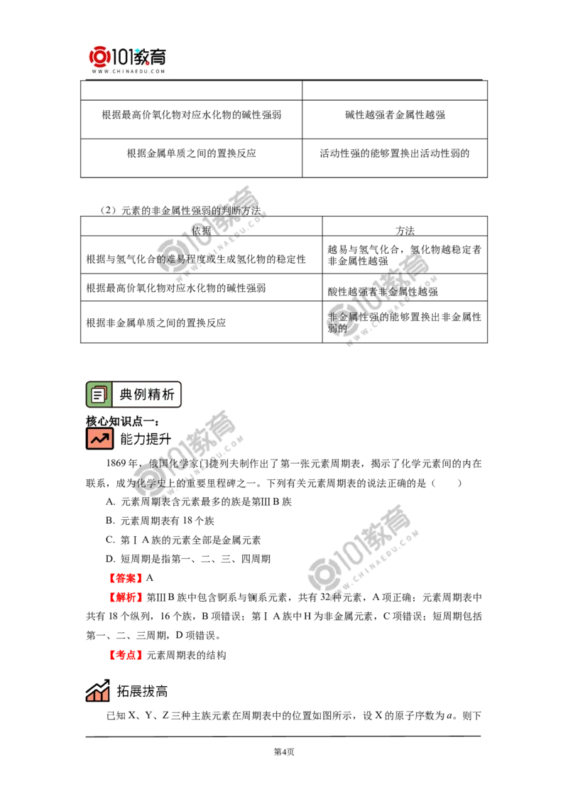 必修1第四章第一节原子结构与元素周期表（2）_新人教版高中化学必修一、二_新人教版高中化学必修上册_101教育高一化学配套学案和练习