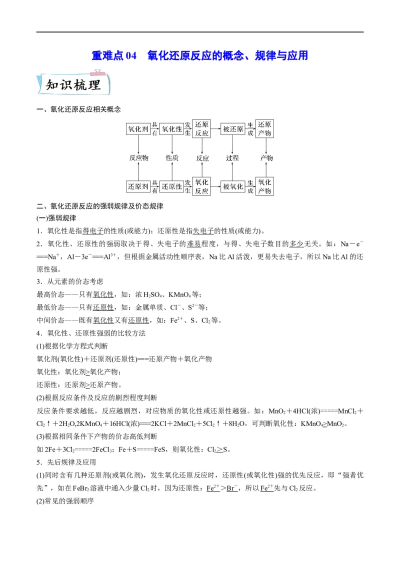 重难点04氧化还原反应的概念、规律与应用（解析版）_05高考化学_新高考复习资料_2023年新高考资料_专项复习_2023年高考化学热点&middot;重点&middot;难点专练（新高考专用）