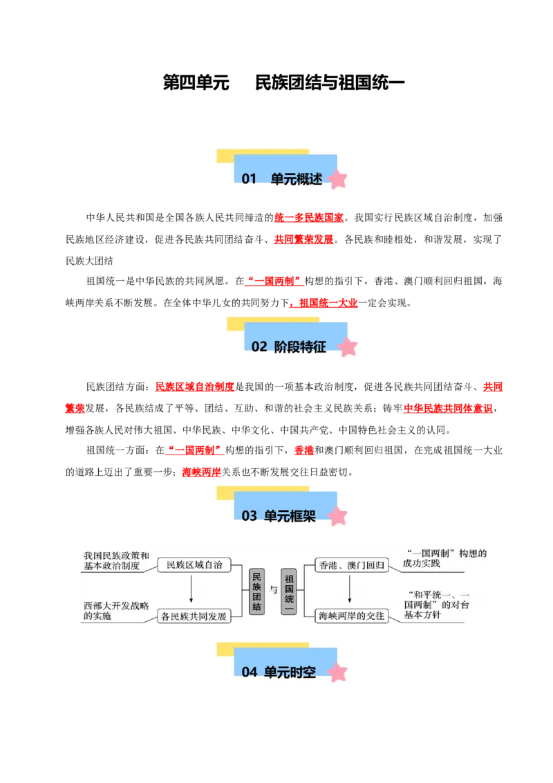 第四单元民族团结与祖国统一（知识清单）-八年级历史下册（统编版）_新八下历史_00、更新资料3月23日_第二套(4)_单元知识复习专项-U89_2025版