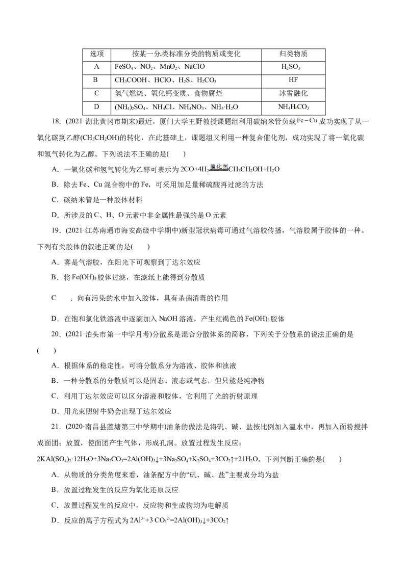 解密01物质的组成、分类和转化(集训)(原卷版)_05高考化学_新高考复习资料_2021新高考资料_高频考点解密2021年高考化学二轮复习讲义+分层训练（浙江专版）3.28更新