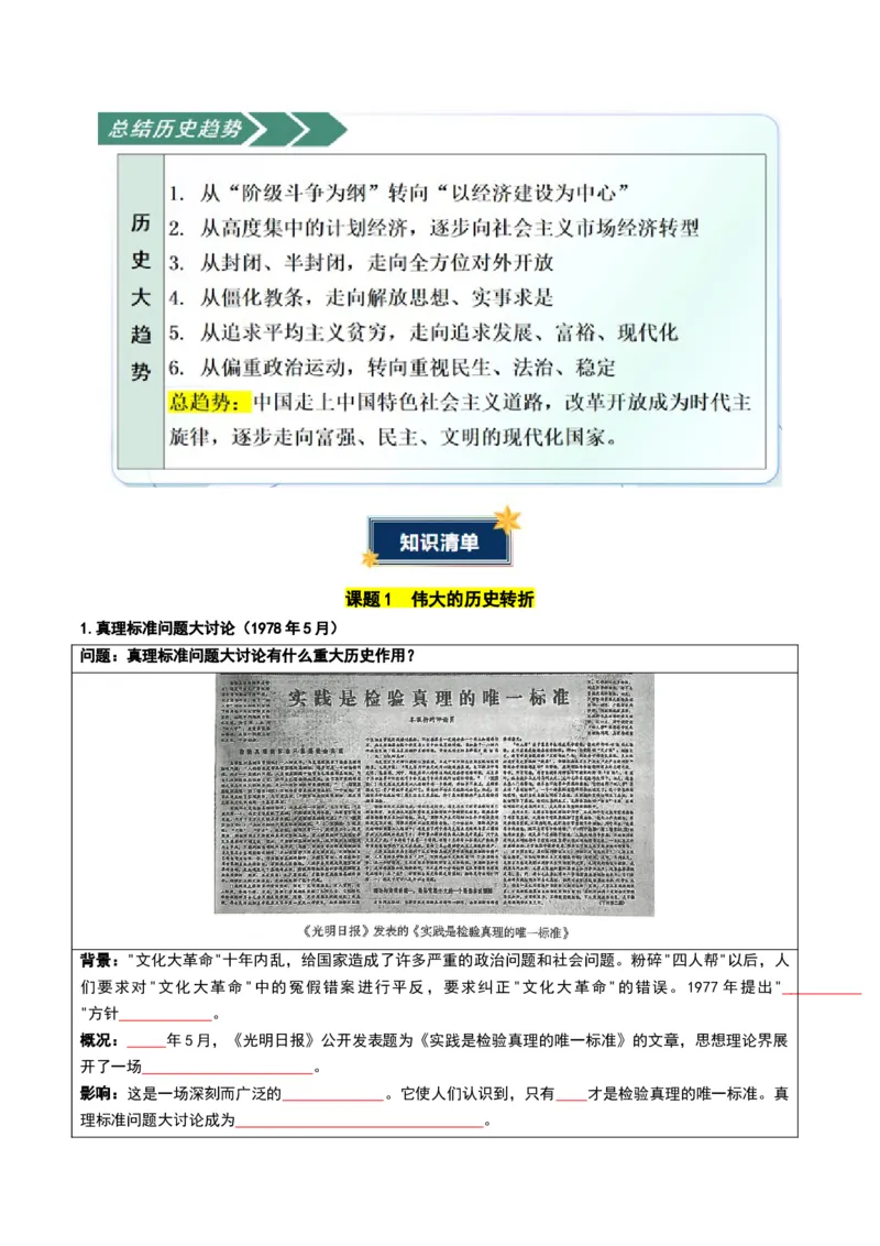 第三单元改革开放与中国特色社会主义的开创（知识清单）（挖空版）_新八下历史_00、更新资料3月23日_第二套(4)_知识总结_新课标资料（看这里面）