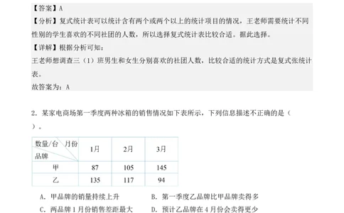 专题03：复式统计表（专项训练）（教师版）-（人教版）_26春人教版数学三下_19、赠送其它资料_新建文件夹_三年级数学下册（人教版）_期末总复习-K156